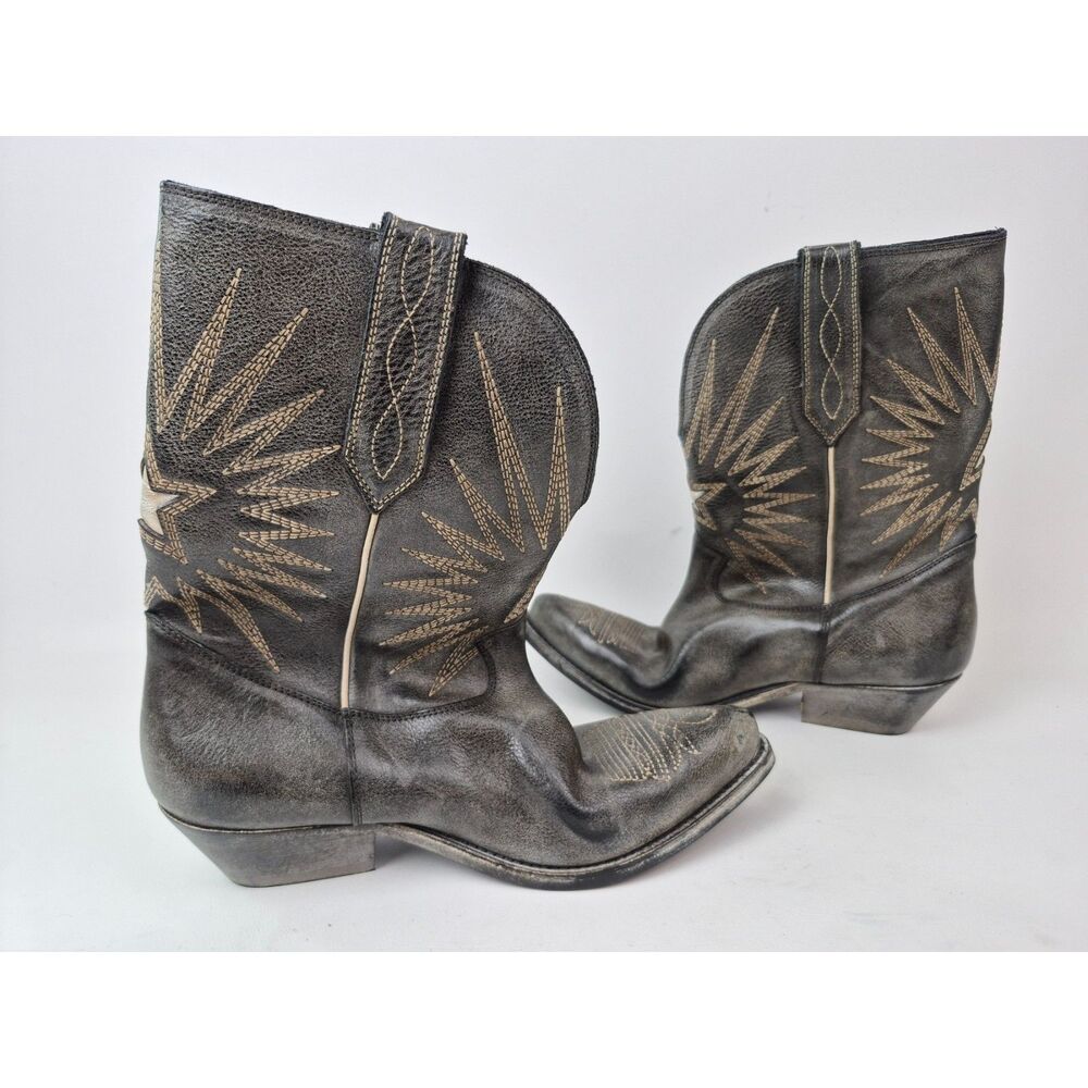 Golden Goose Black Ecru Wish Star Low Western Boots Size 41 US 11 - Picture 3 of 7